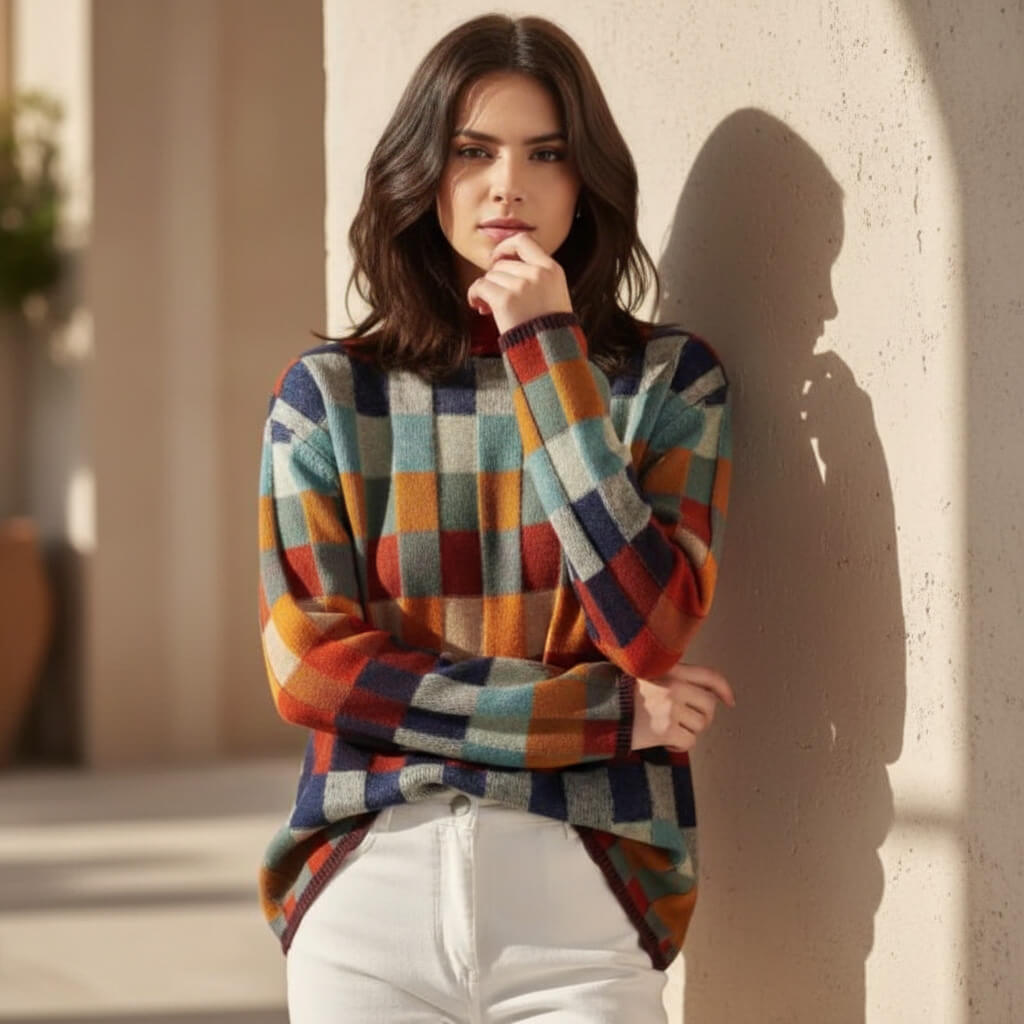 Checkered Merino Sweater For Women