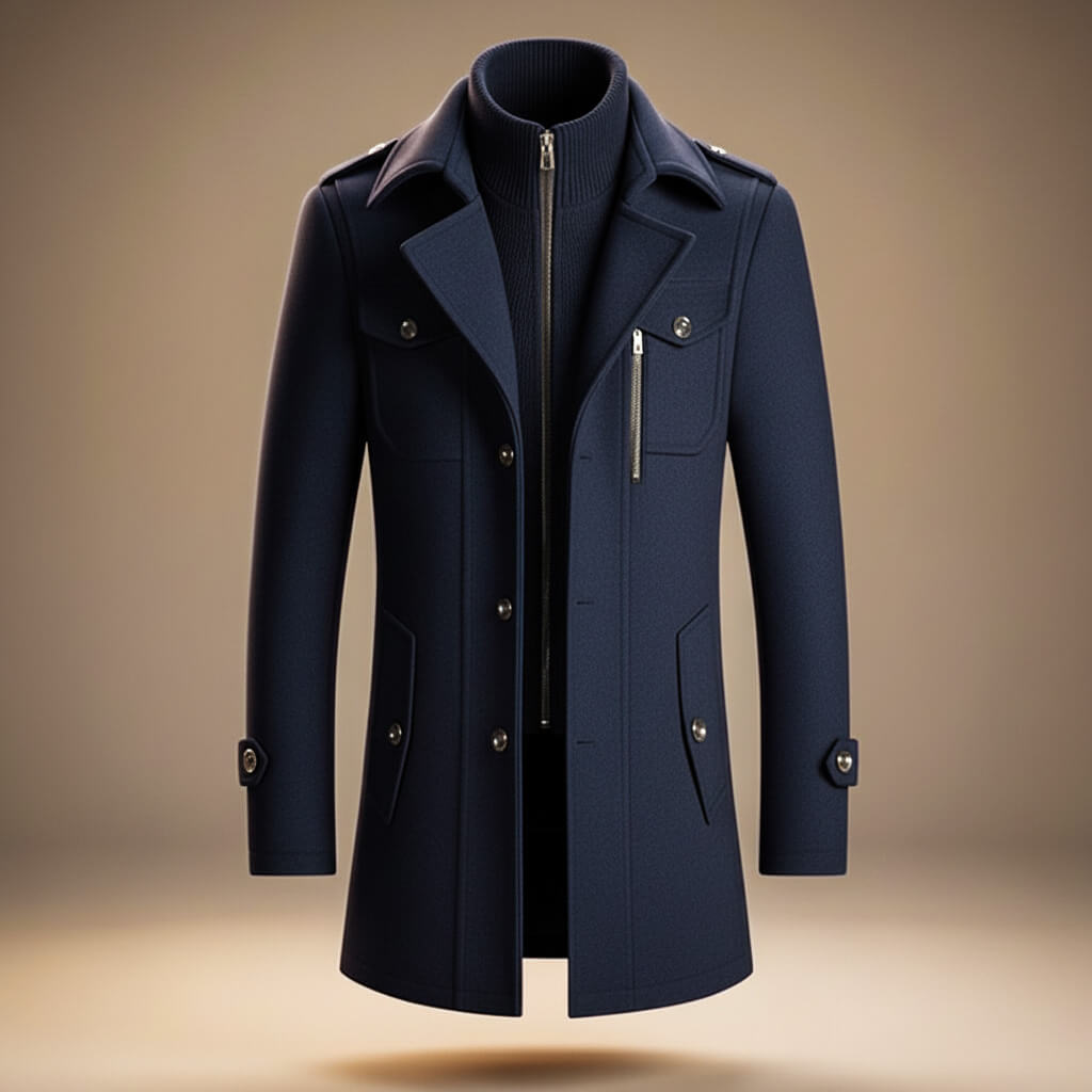 Virgin Wool Blend Coat For Men