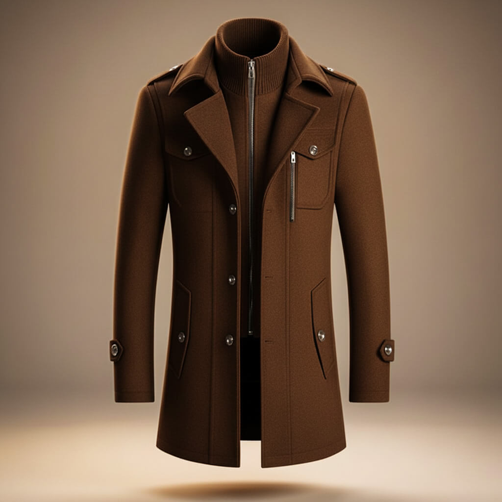 Virgin Wool Blend Coat For Men