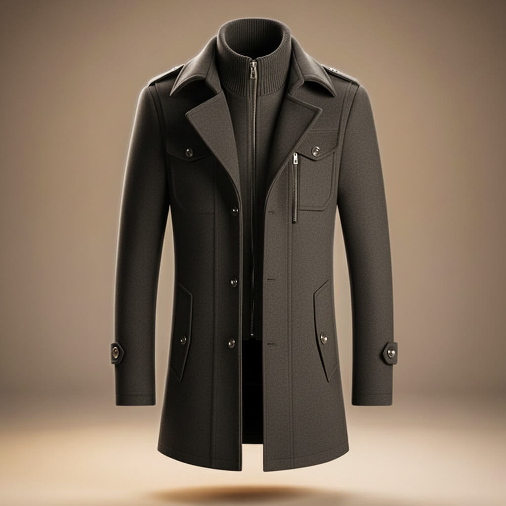 Virgin Wool Blend Coat For Men